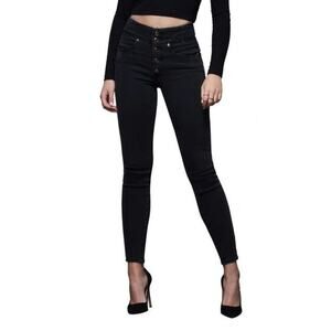Good American Good Waist High Waist Button Fly Skinny Jeans Black Sz 22 NEW